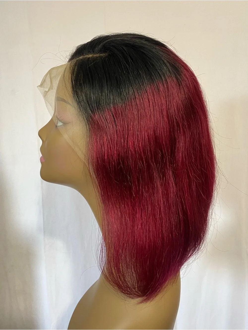 Ombré Burgundy Lace Front Bob Wig 13x4 Glue-less 10A Human Hair 150 Density 12”